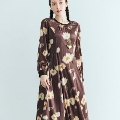 ストライプベロアフラワープリントワンピース（83016504