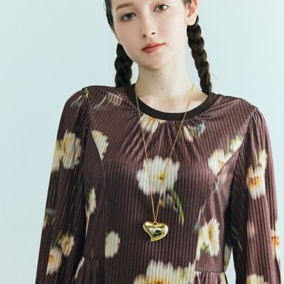 エムズグレイシー　ベロア　フラワープリントワンピース M´S GRACY フラワープリント ワンピース 40