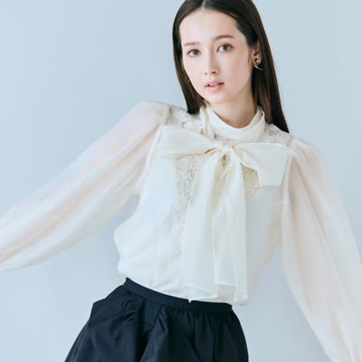 フラワーレースリボンタイ付きブラウス（83031605） | Rose