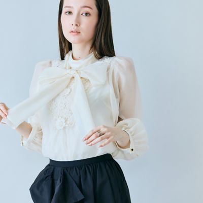 フラワーレースリボンタイ付きブラウス（83031605） | Rose