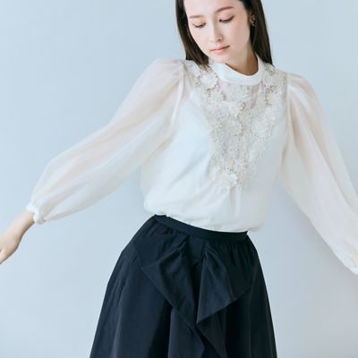 フラワーレースリボンタイ付きブラウス（83031605） | Rose