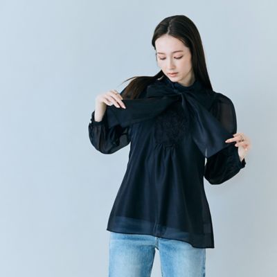 フラワーレースリボンタイ付きブラウス（83031605） | Rose