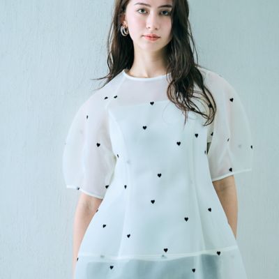 ハート刺繍メッシュブラウス（８３０３２５１６）