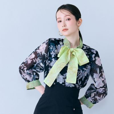 ＜Rose Tiara (Women/大きいサイズ)＞フラワーパネルプリントブラウス（８３０３２６０４）