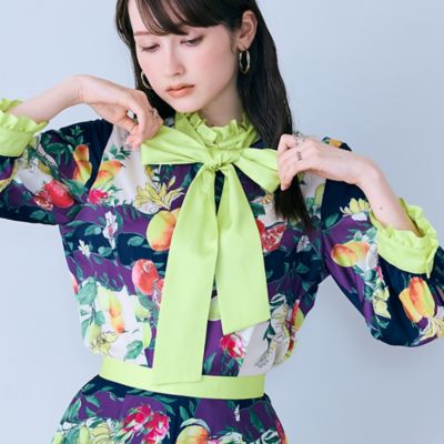 フルーツパネルプリントボウタイ付きブラウス（83032610
