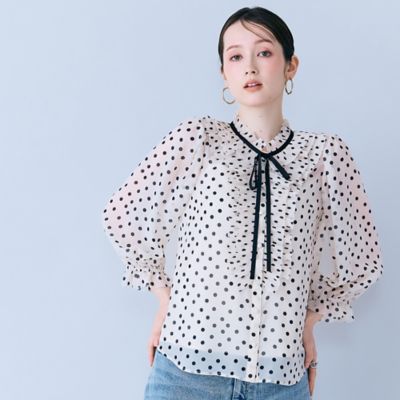 【ゆのじ】ローズティアラ　フリルプルオーバー 近年モデル アイボリー シアープリーツフリルブラウス／ ドット（83032611A） | Rose