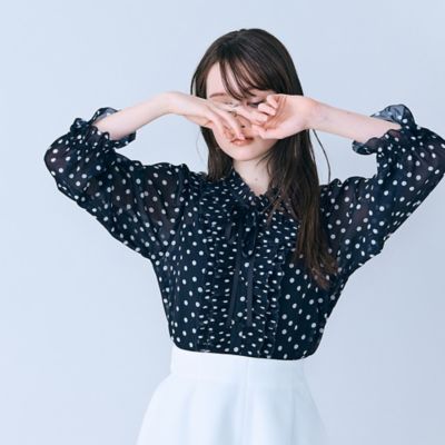 ＜Rose Tiara (Women/大きいサイズ)＞シアープリーツフリルブラウス／　ドット（８３０３２６１１Ａ）