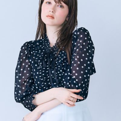 シアープリーツフリルブラウス／ ドット（83032611A） | Rose