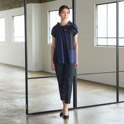 ブラミンク ボリューム パフスリーブ ギャザー ブラウス リボン ブラック 38 ブラミンク ボリューム パフスリーブ ギャザー ブラウス リボン