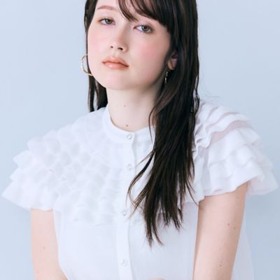 ＜Rose Tiara (Women/大きいサイズ)＞フリルギャザーショルダーブラウス（８３０３３６０２）
