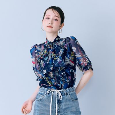 パリプリントリボンタイ付きブラウス（83033603） | Rose