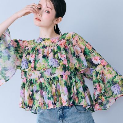 ＜Rose Tiara (Women/大きいサイズ)＞モザイクフラワープリントブラウス（８３０３３６０４）