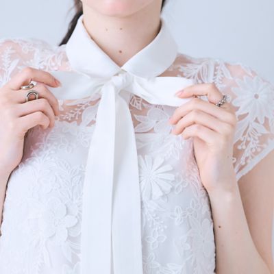 刺繍レースボウタイ付きシャツブラウス（83033610） | Rose 