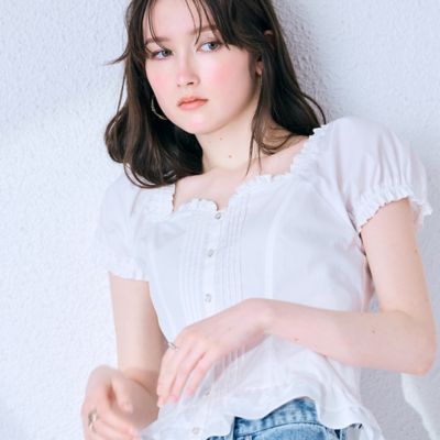 モデル美香着用】コルセット風ピンタックブラウス（83033611