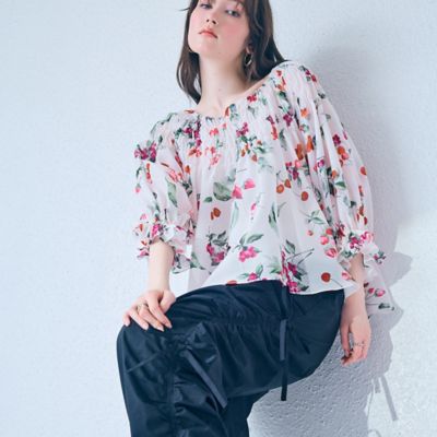 ＜Rose Tiara (Women/大きいサイズ)＞チェリープリントボリュームブラウス（８３０３３６１２）