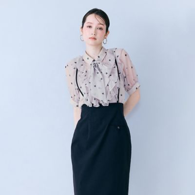 トッピングハートブラウス ハートプリントボウタイ付きブラウス（83033614） | Rose