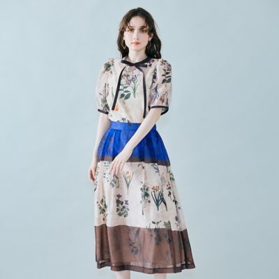 ＜Rose Tiara (Women/大きいサイズ)＞カラーブロックフラワープリントブラウス（８３０３４５０５）
