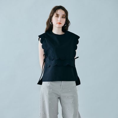 スカラップ刺繍ダブルカラーブラウス（83034507