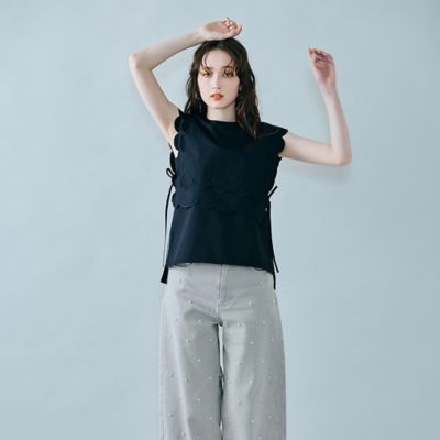 スカラップ刺繍ダブルカラーブラウス（83034507