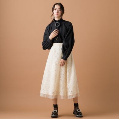 レザー調フラワータイ付きブラウス（８３０３５４０４）