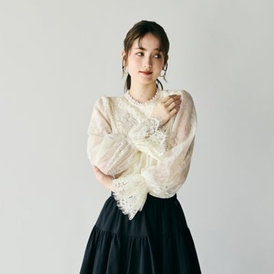 新品タグ付き　ローズティアラ　大きいサイズ　レース　ブラウス　４２　① ピンタック＆レースブラウス（51035414） | Rose Tiara