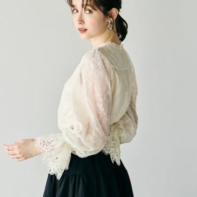 新品タグ付き　ローズティアラ　大きいサイズ　レース　ブラウス　４２　① ピンタック＆レースブラウス（51035414） | Rose Tiara