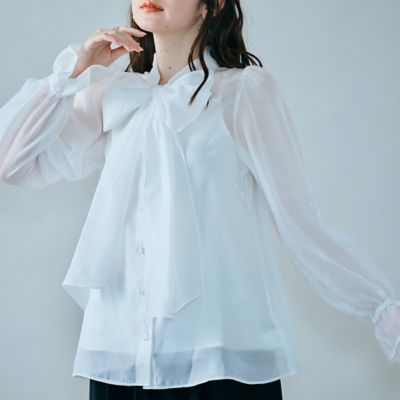 美品 トゥモローランドコレクション カカオフラワープリント ボウタイブラウス カカオフラワープリント ボウタイブラウス（シャツ/ブラウス