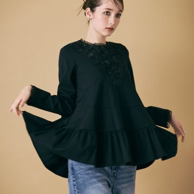 【1回着美品】 seta ichiro☆レースonリーフレースシリーズブラウス エイミーイストワール EIMY ISTOIRE レースボウタイフリル
