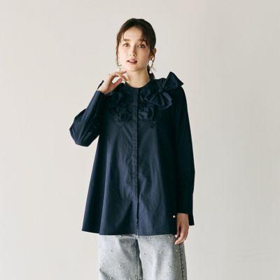 Rose Tiara (Women/大きいサイズ)/ローズティアラ(大きいサイズ) 共生地リボンモチーフブラウス(83035513) ダルブルー トップス【三越伊勢丹/公式】