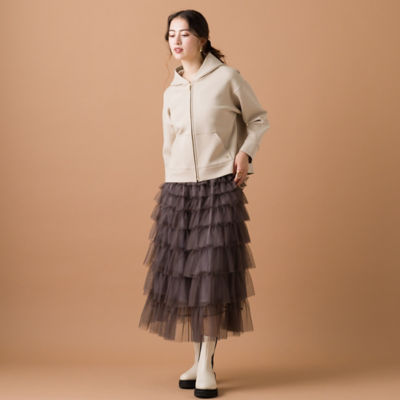 ローズティアラ パーカー フリル　フード スウェット 羽織り　ジップアップ 42 Rose Tiara パーカー 2段フリルチュール重ねパーカー レディース