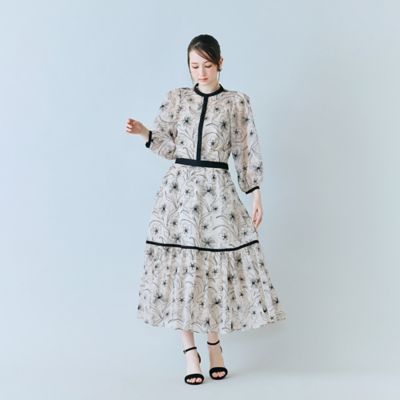 シアー刺繍バイカラーティアードスカート（83042603） | Rose