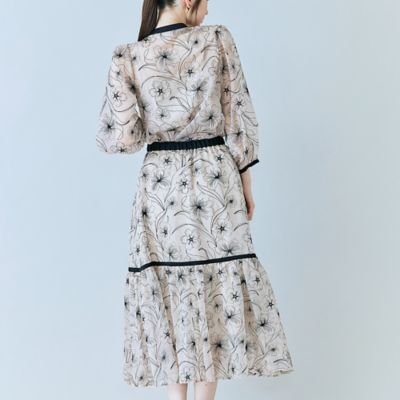 シアー刺繍バイカラーティアードスカート（83042603） | Rose