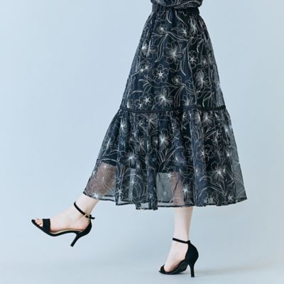 ＜Rose Tiara (Women/大きいサイズ)＞シアー刺繍バイカラーティアードスカート（８３０４２６０３）