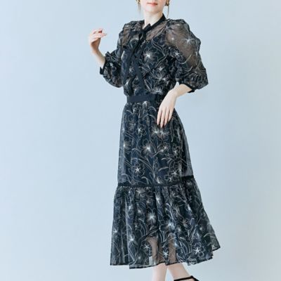 シアー刺繍バイカラーティアードスカート（83042603） | Rose