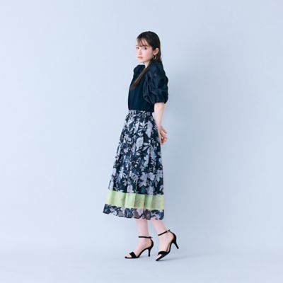 ＜Rose Tiara (Women/大きいサイズ)＞フラワーパネルプリントスカート（８３０４２６０４）