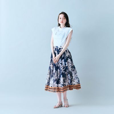 フラワー×ボーダープリントスカート（８３０４３５１２）