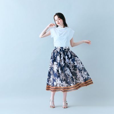 フラワー×ボーダープリントスカート（８３０４３５１２）
