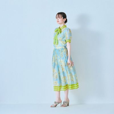 フラワー×ボーダープリントスカート（８３０４３５１２）