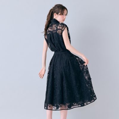 ADORE 日本製 リネン100% 変形スカート 刺繍 レース ブラック 36 刺繍レースタックボリュームスカート（83043610） | Rose