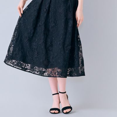 刺繍レースタックボリュームスカート（83043610） | Rose