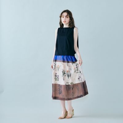 カラーブロックフラワープリントスカート（８３０４４５０５）