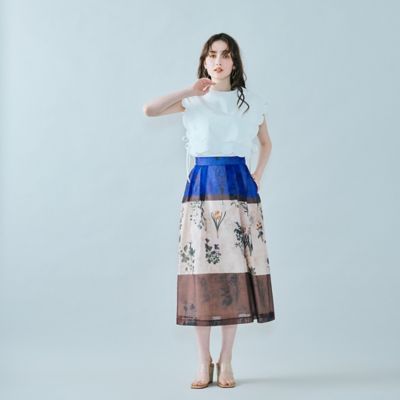 カラーブロックフラワープリントスカート（８３０４４５０５）