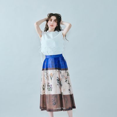 カラーブロックフラワープリントスカート（８３０４４５０５）
