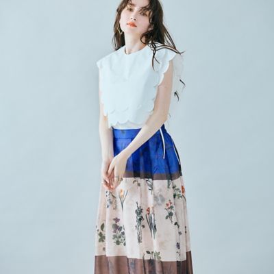 カラーブロックフラワープリントスカート（８３０４４５０５）