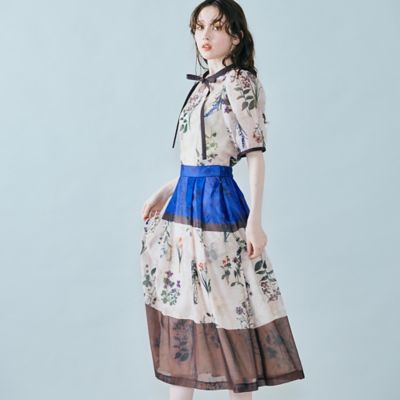 カラーブロックフラワープリントスカート（８３０４４５０５）
