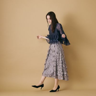 美品　着痩　大きいサイズ　ローズティアラ　リーフ柄　ケミカルレース　夏　スカート 美品 着痩 大きいサイズ ローズティアラ リーフ柄 ケミカル