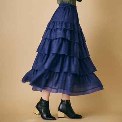 ＜Rose Tiara (Women/大きいサイズ)＞デニムプリントオーガンジースカート（８３０４５５０５）