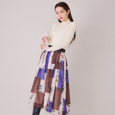 カラーブロックフラワープリントタックスカート（83045602