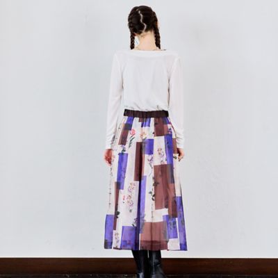 カラーブロックフラワープリントタックスカート（83045602