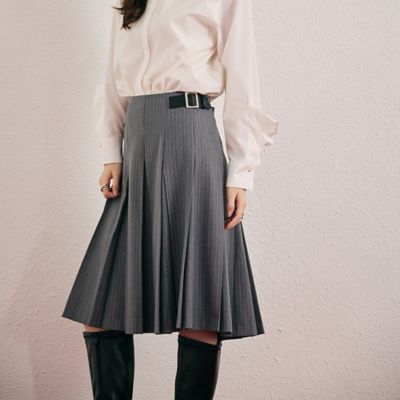 ボックスプリーツ合成皮革ベルト付きスカート（83046505